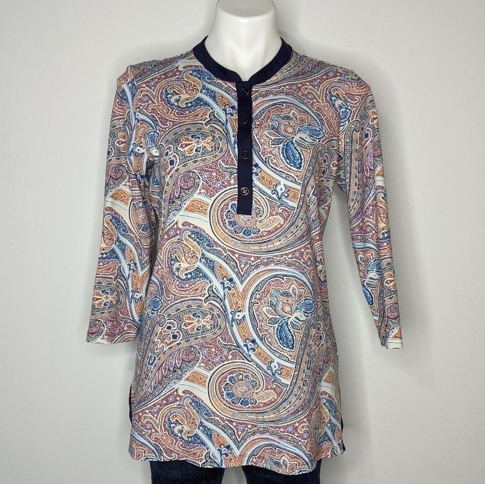 J McLaughlin blue red paisley Catalina tunic M